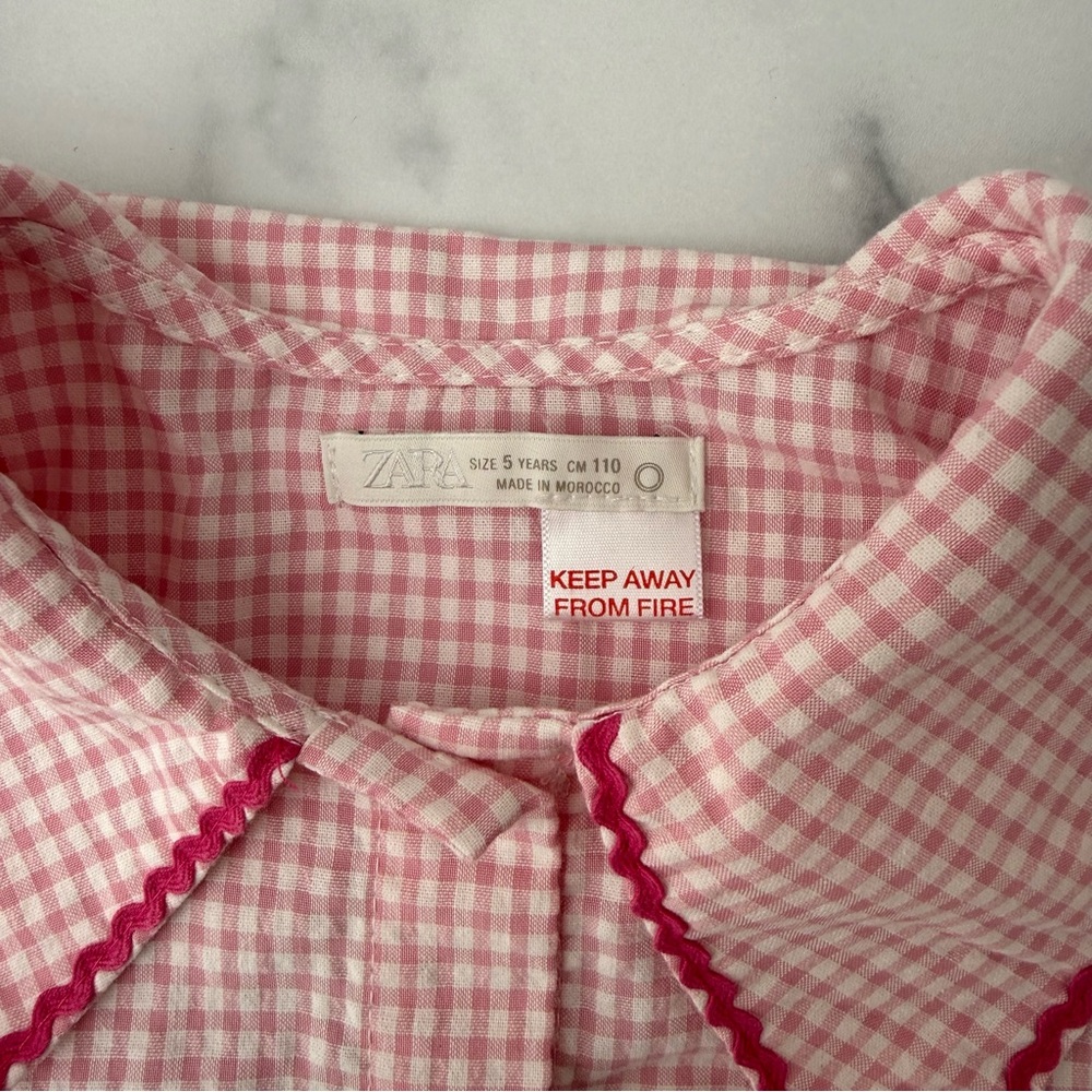 Zara Girls Pink Gingham Button-Up Blouse with Peter Pan Collar - Size 5 - Picture 9 of 9